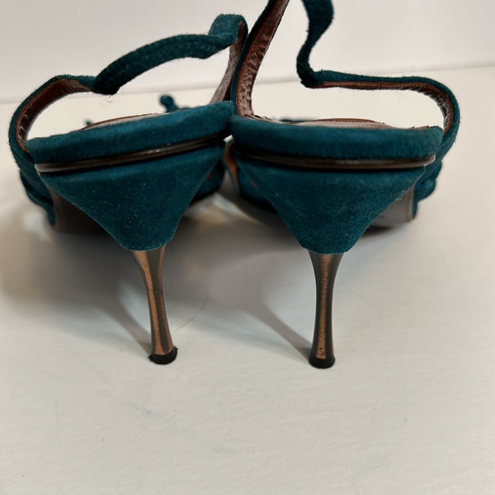 Goffredo Fantini Teal Slingback Shoes with Open Toe and Metallic Heel Sz 40 EU - Picture 4 of 9